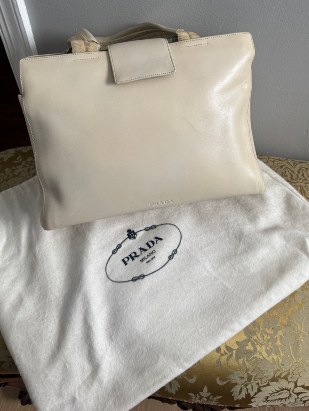 Vintage Prada camel leather / cloth bag